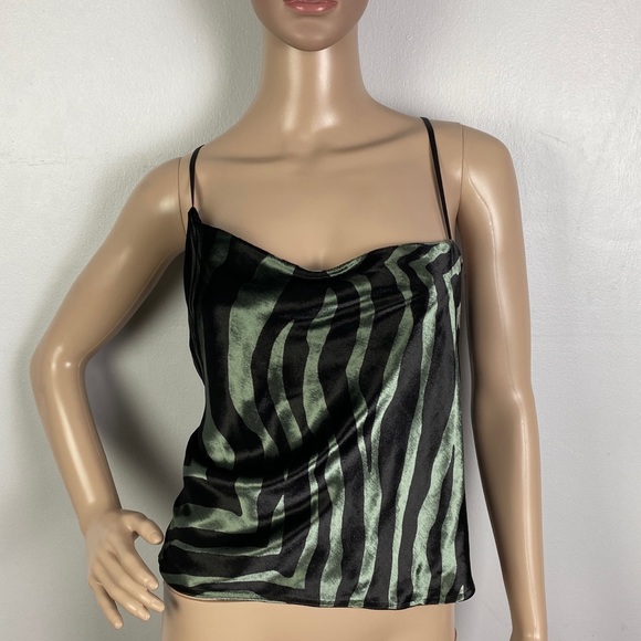 NEW MICHELLE MASON GREEN ASYMMETRIC DRAPED ZEBRA PRINT TOP - Picture 2 of 9
